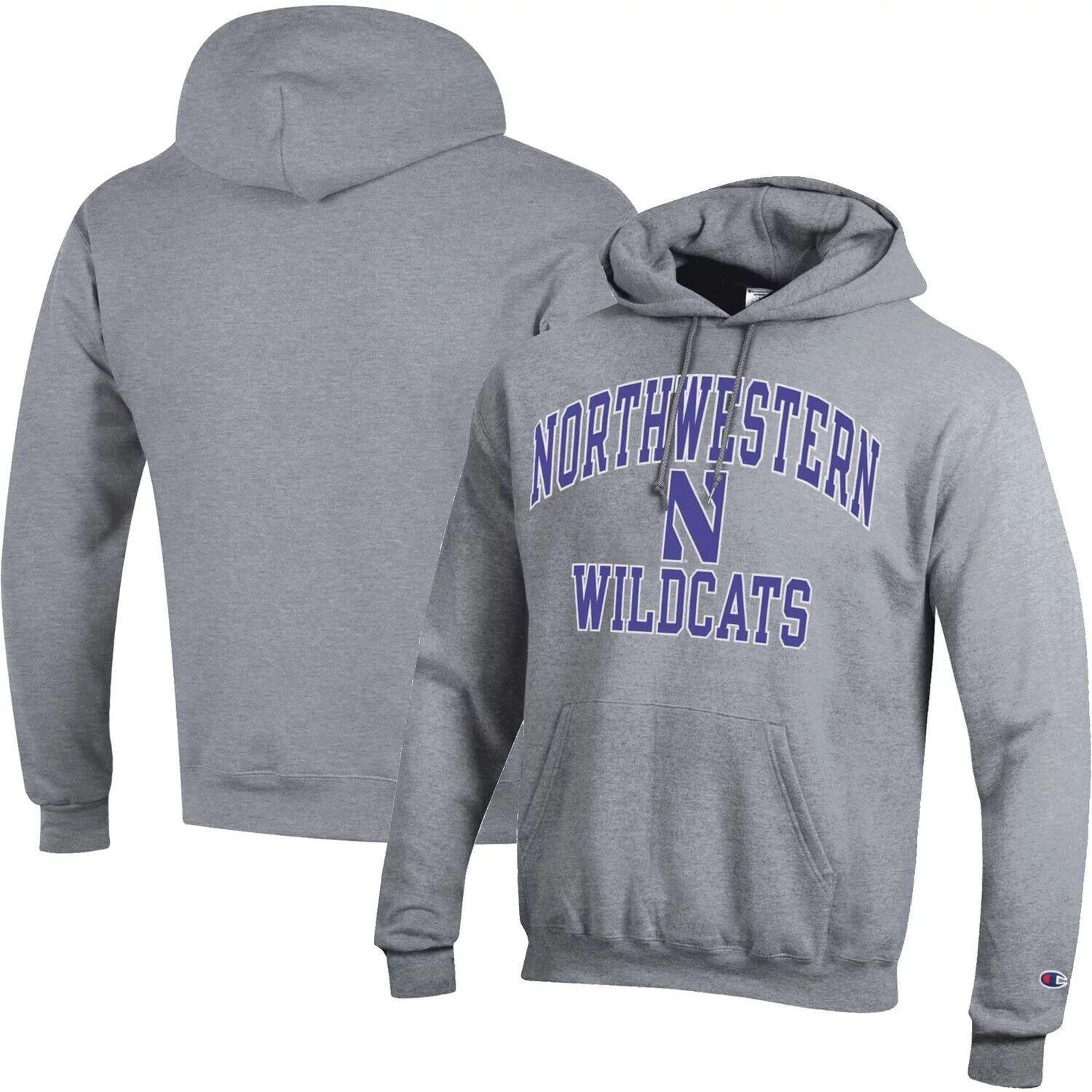 

Мужской пуловер с капюшоном цвета Хизер Серый Northwestern Wildcats High Motor Champion