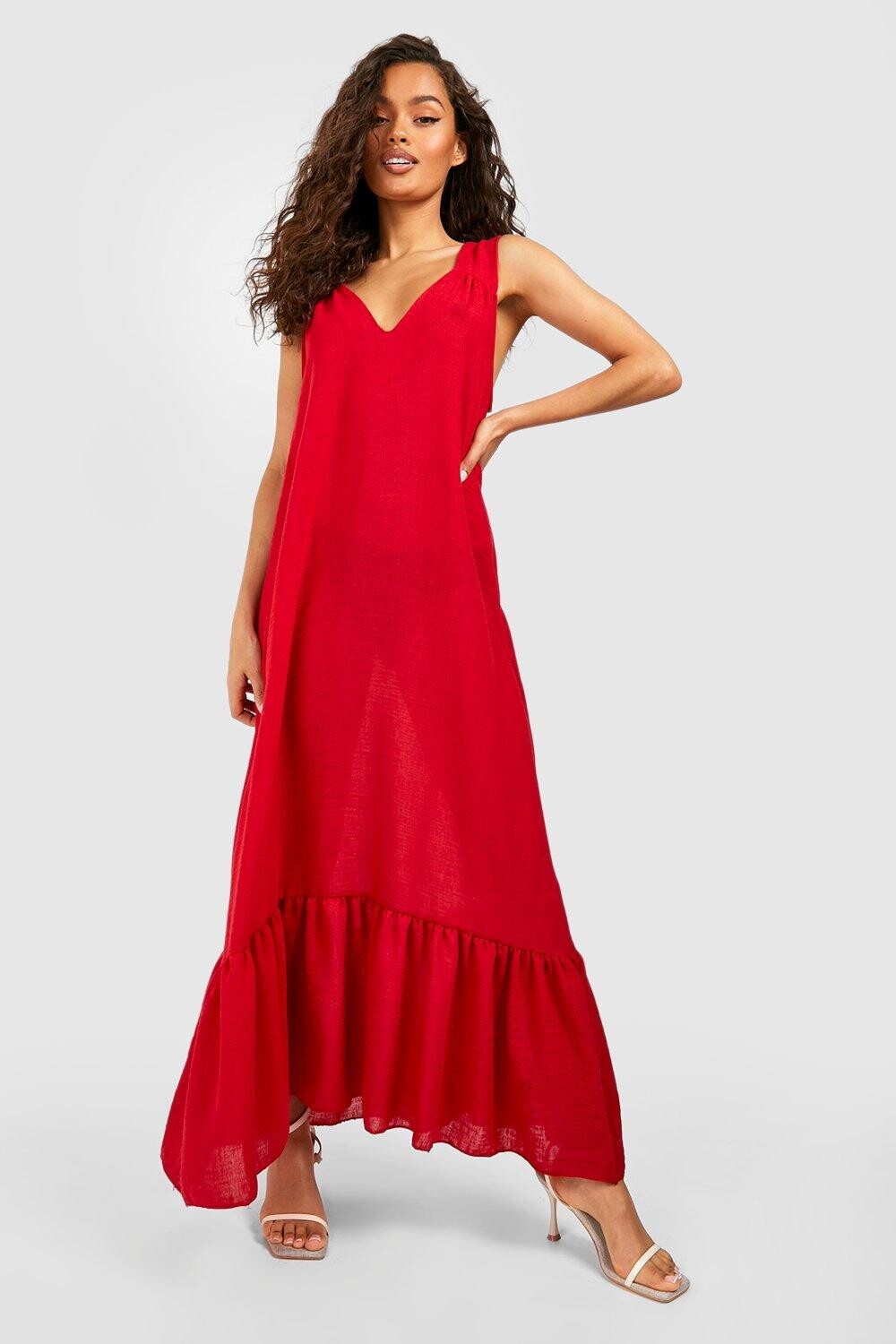 

Платье макси из льна с брюками Boohoo, красный