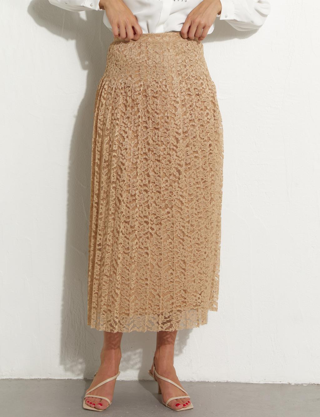 Плиссированная кружевная юбка песочно-бежевого цвета Kayra двойные брюки с тиснением песочно бежевого цвета kayra