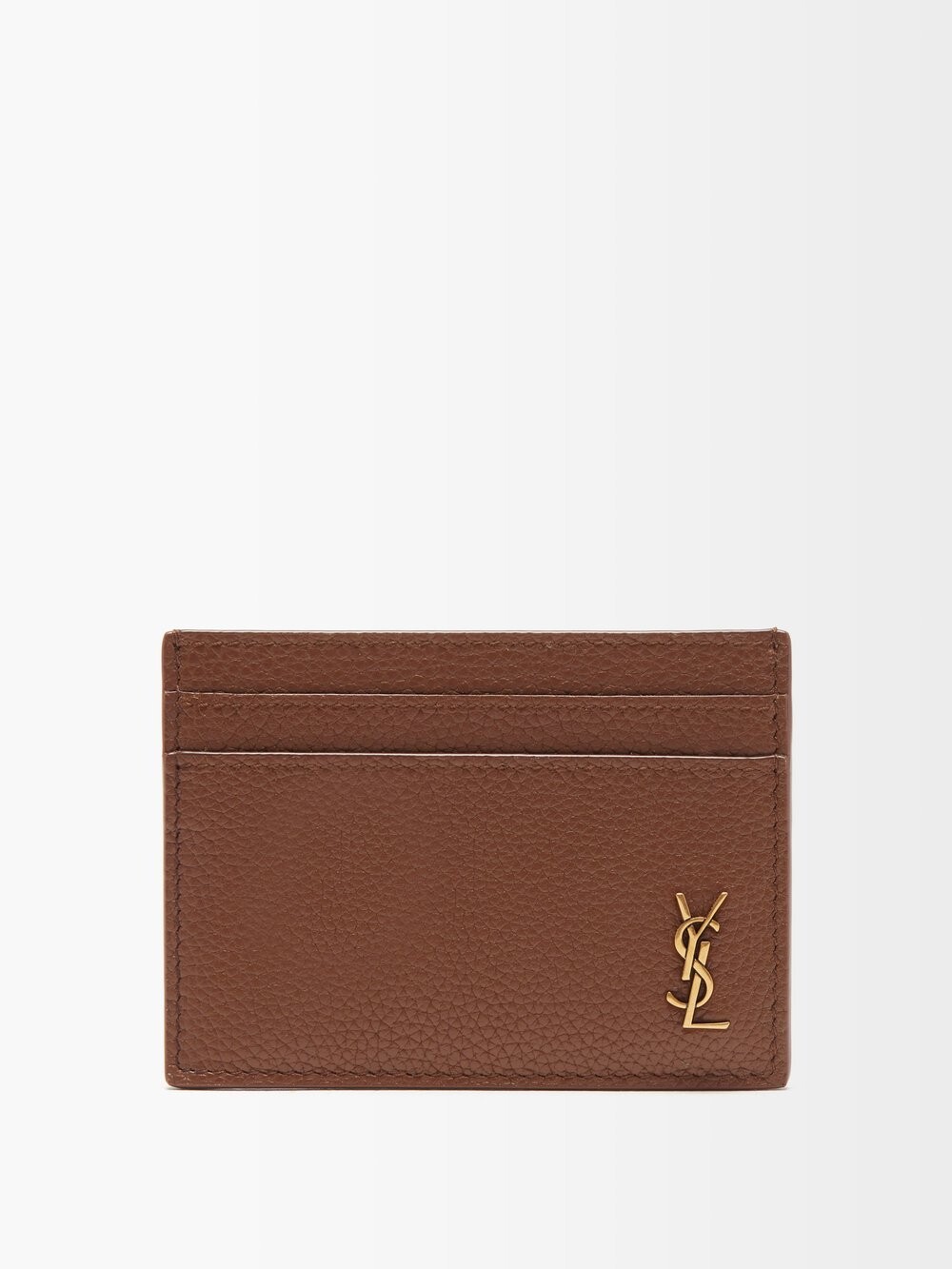

Маленькая визитница из зерненой кожи с пластинкой monogram Saint Laurent, коричневый