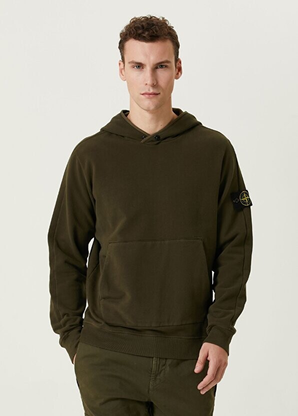 

Толстовка цвета хаки с капюшоном и логотипом Stone Island