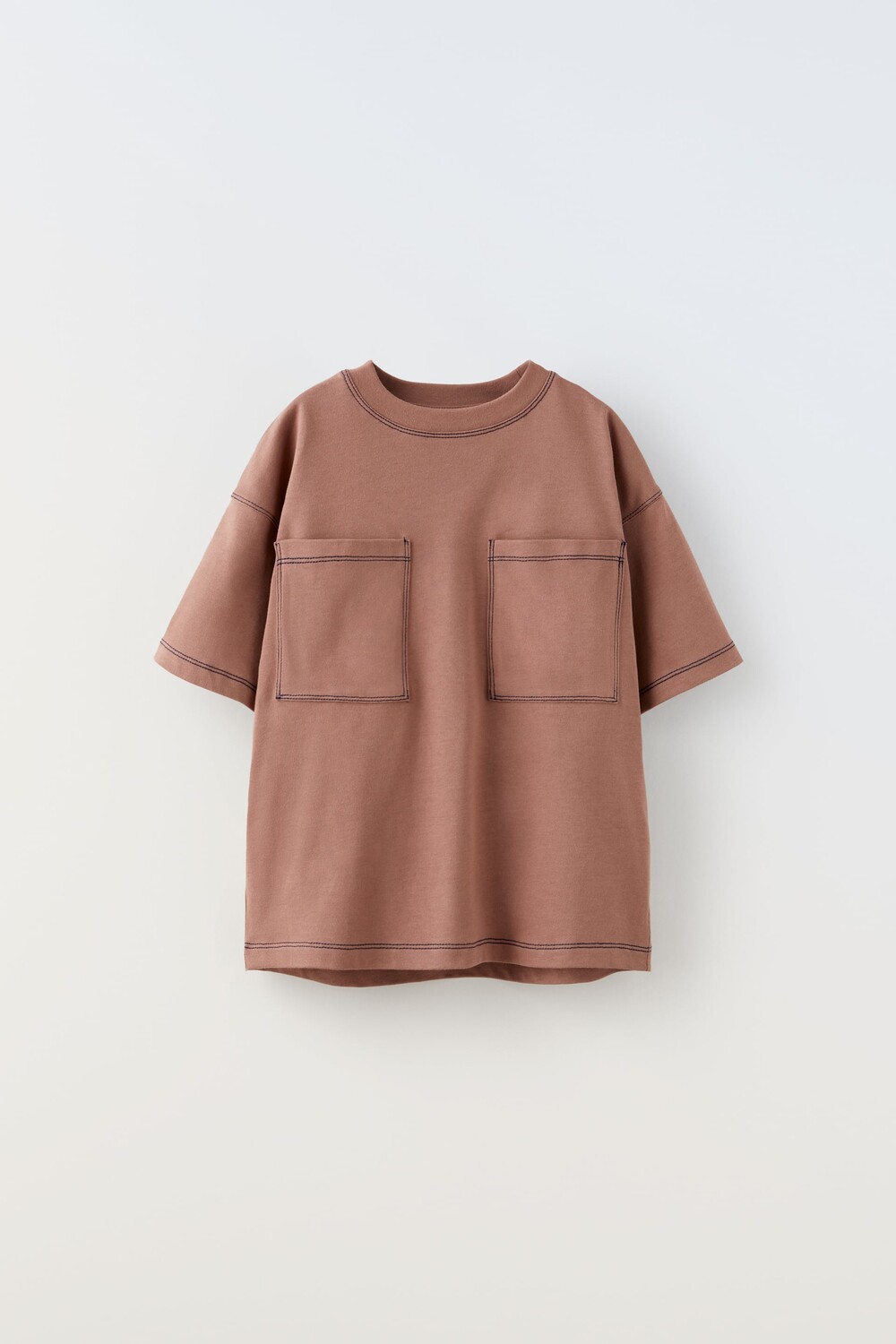 

Футболка с декоративной прошивкой и карманами Zara, баклажан