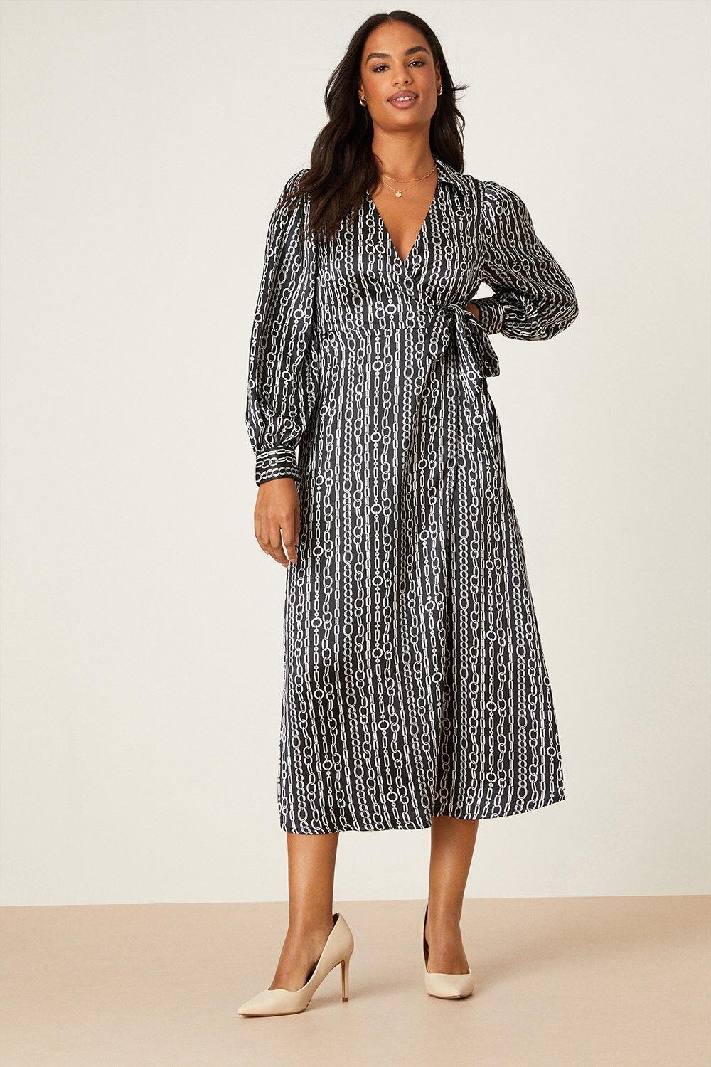 

Платье миди с цепочным принтом и запахом Dorothy Perkins, черный