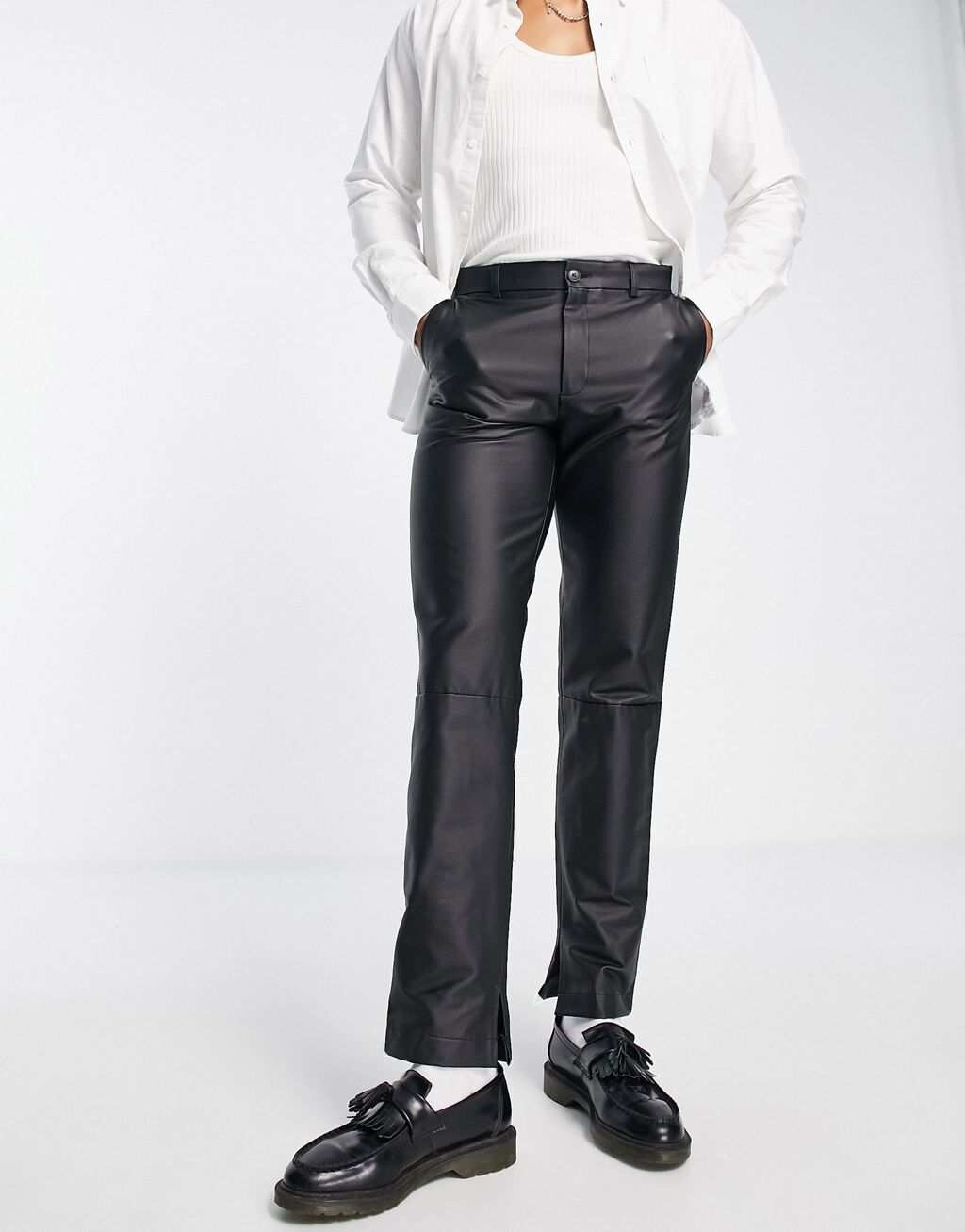 

Черные прямые брюки из искусственной кожи Topman, Черный