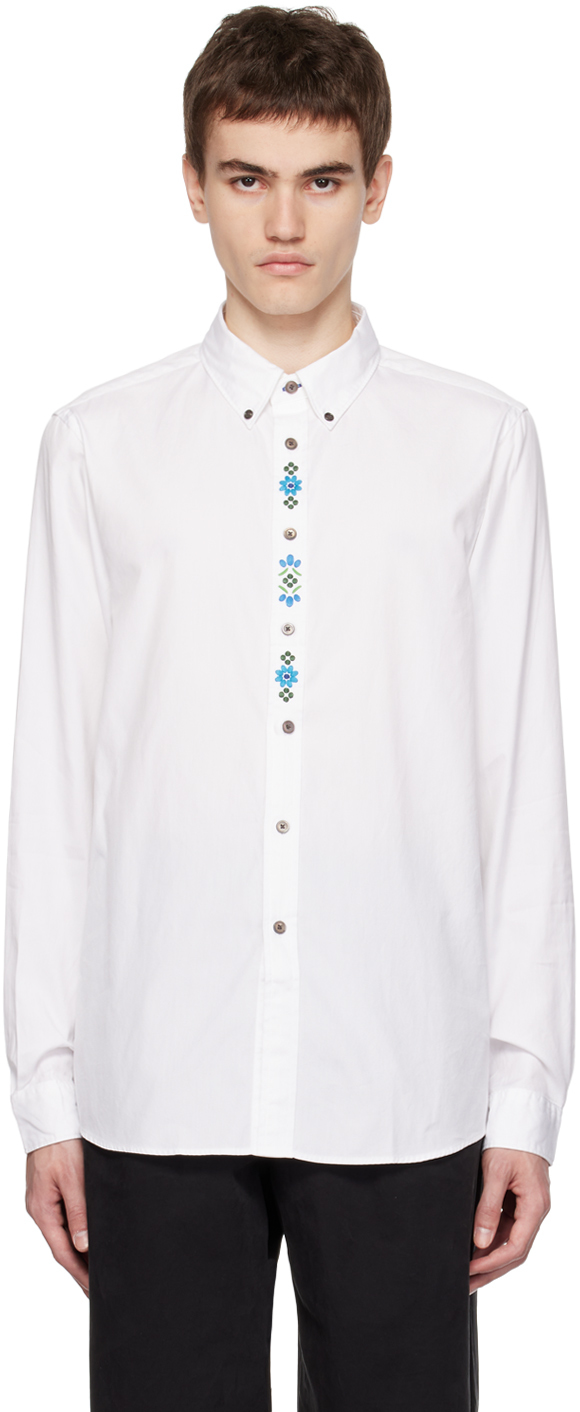 Белая рубашка с вышивкой PS by Paul Smith серая рубашка с вышивкой ps by paul smith