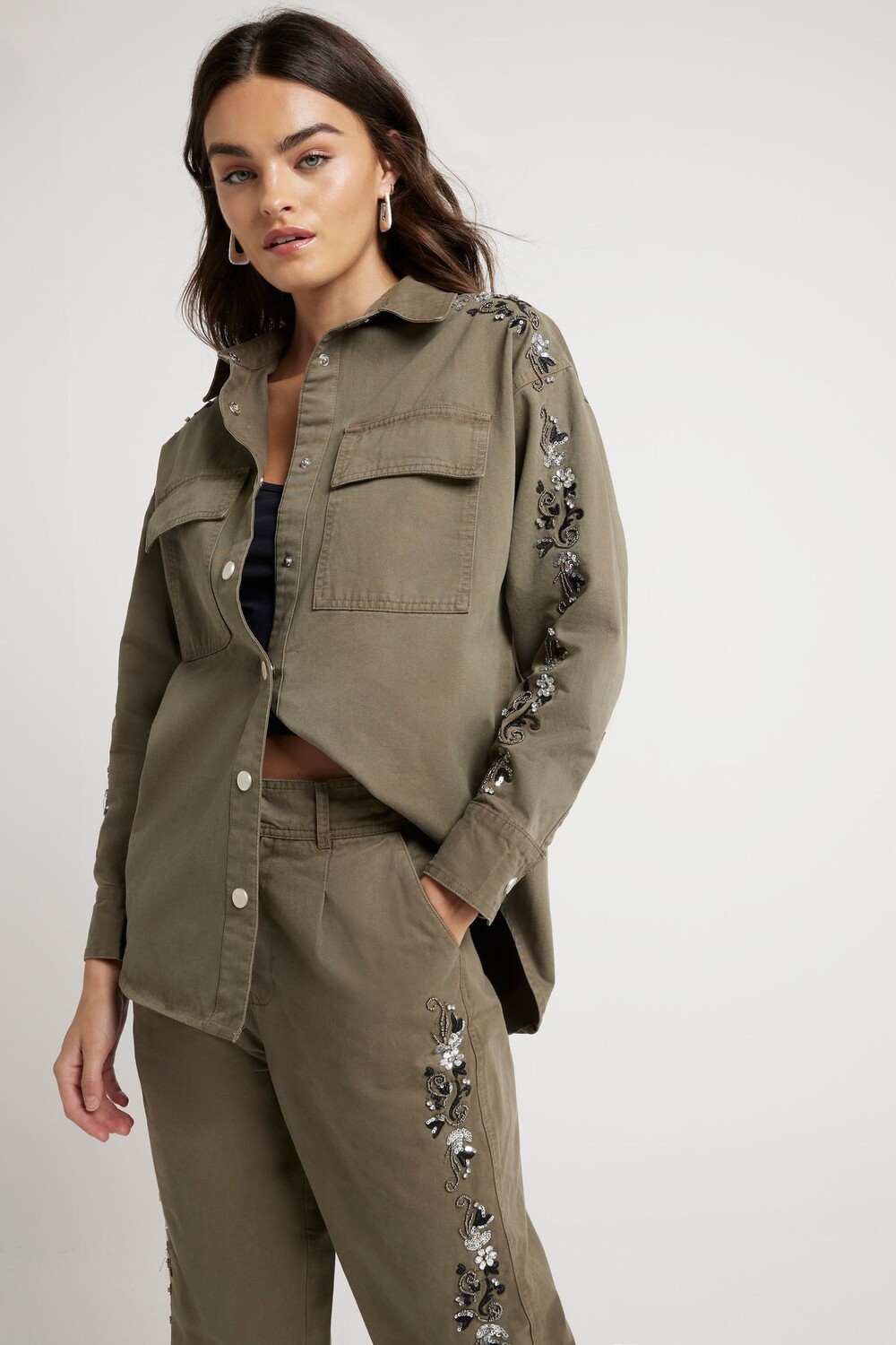 

Рубашка из денима с отделкой River Island, зеленый