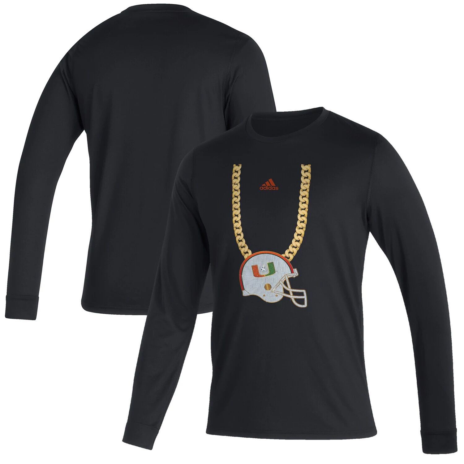 

Мужская черная футболка с длинным рукавом Miami Hurricanes Turnover Chain Creator adidas, Черный