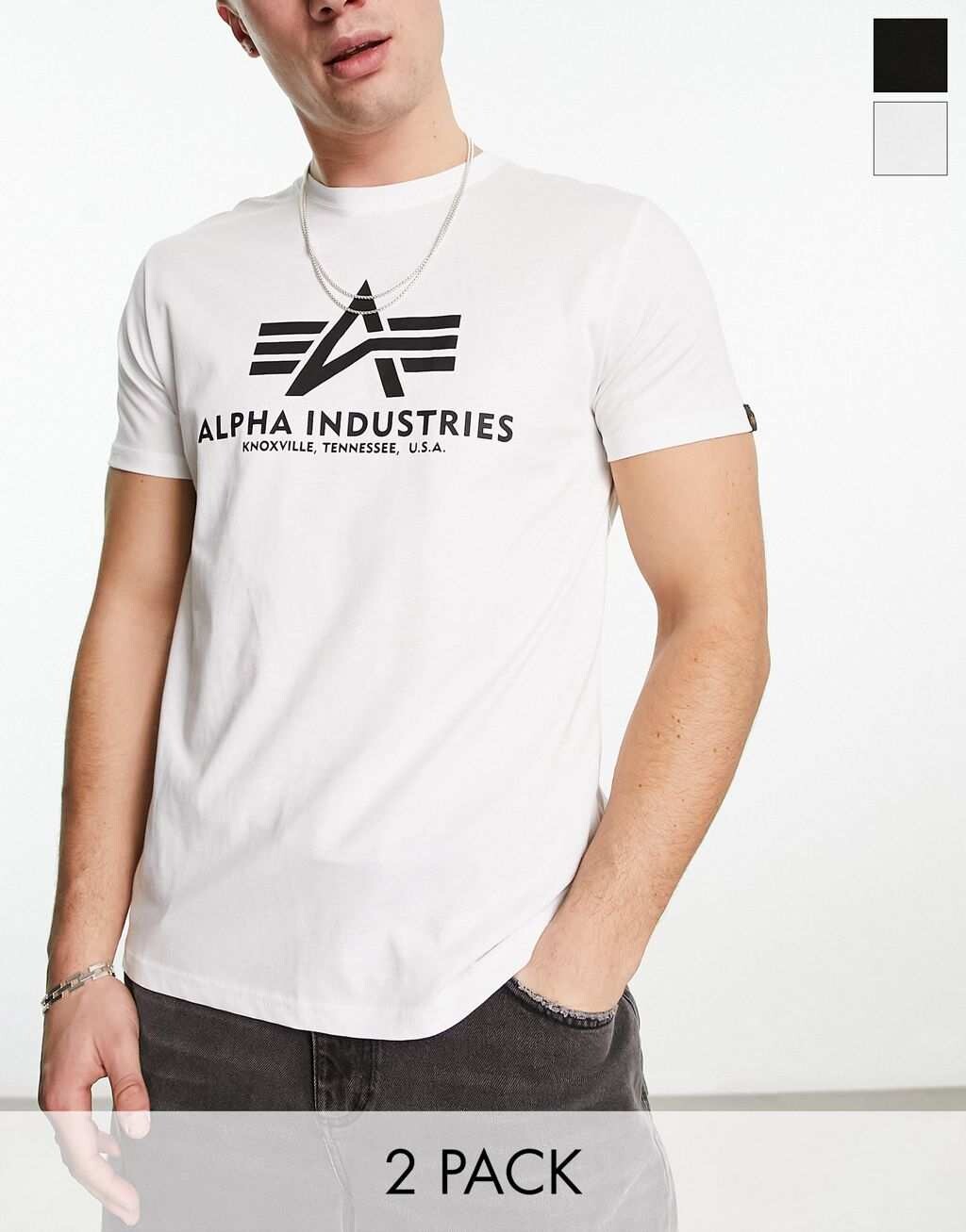 

Комплект базовых футболок с логотипом Alpha Industries (2 шт.) черного/белого цвета, Черный