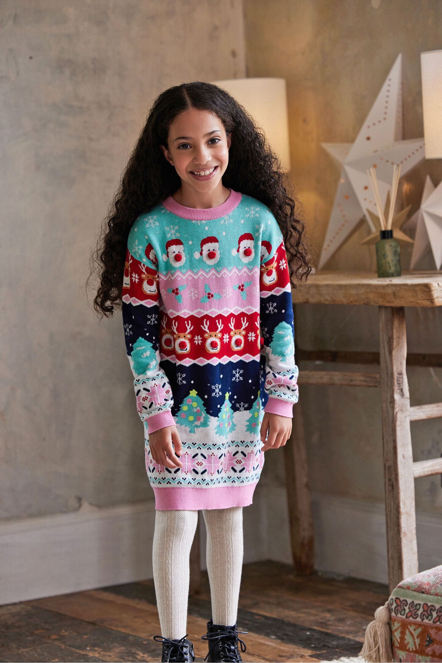 Детское вязаное платье-свитер с рождественским мотивом из коллекции Matching Family Next, синий
