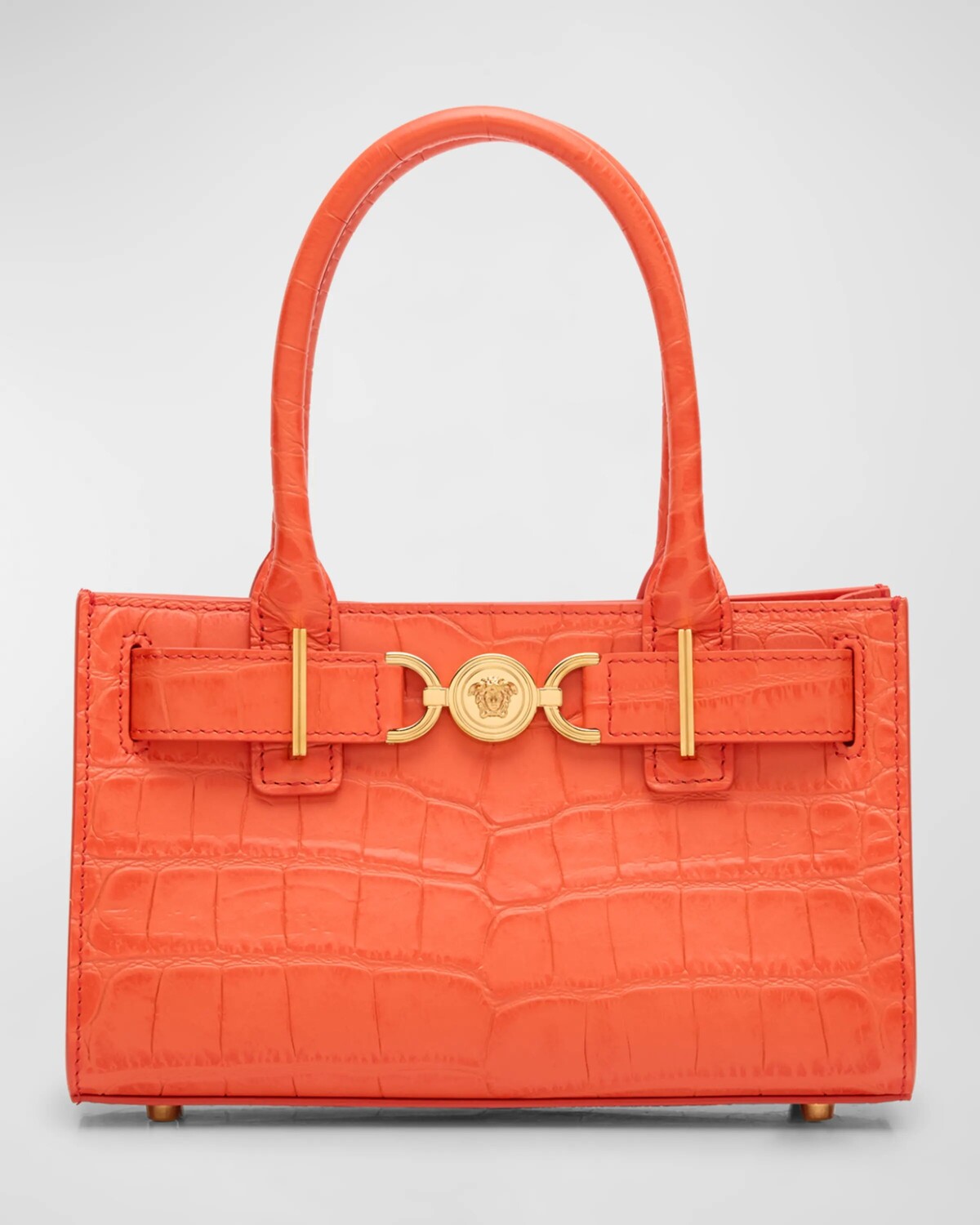 

Маленькая сумка La Medusa с ручкой сверху с тиснением под крокодила Versace, цвет Coral