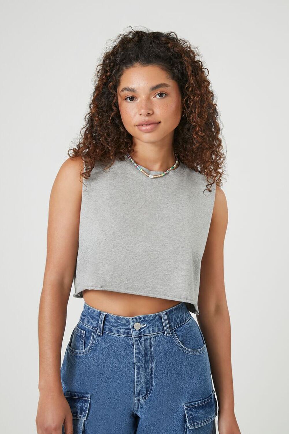 

Укороченная футболка с мускулами Forever 21, серый