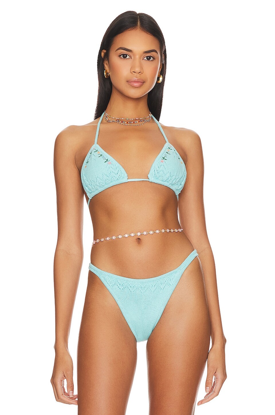

Топ Frankies Bikinis X Guizio Tide Knit, цвет Aqua Embroidery