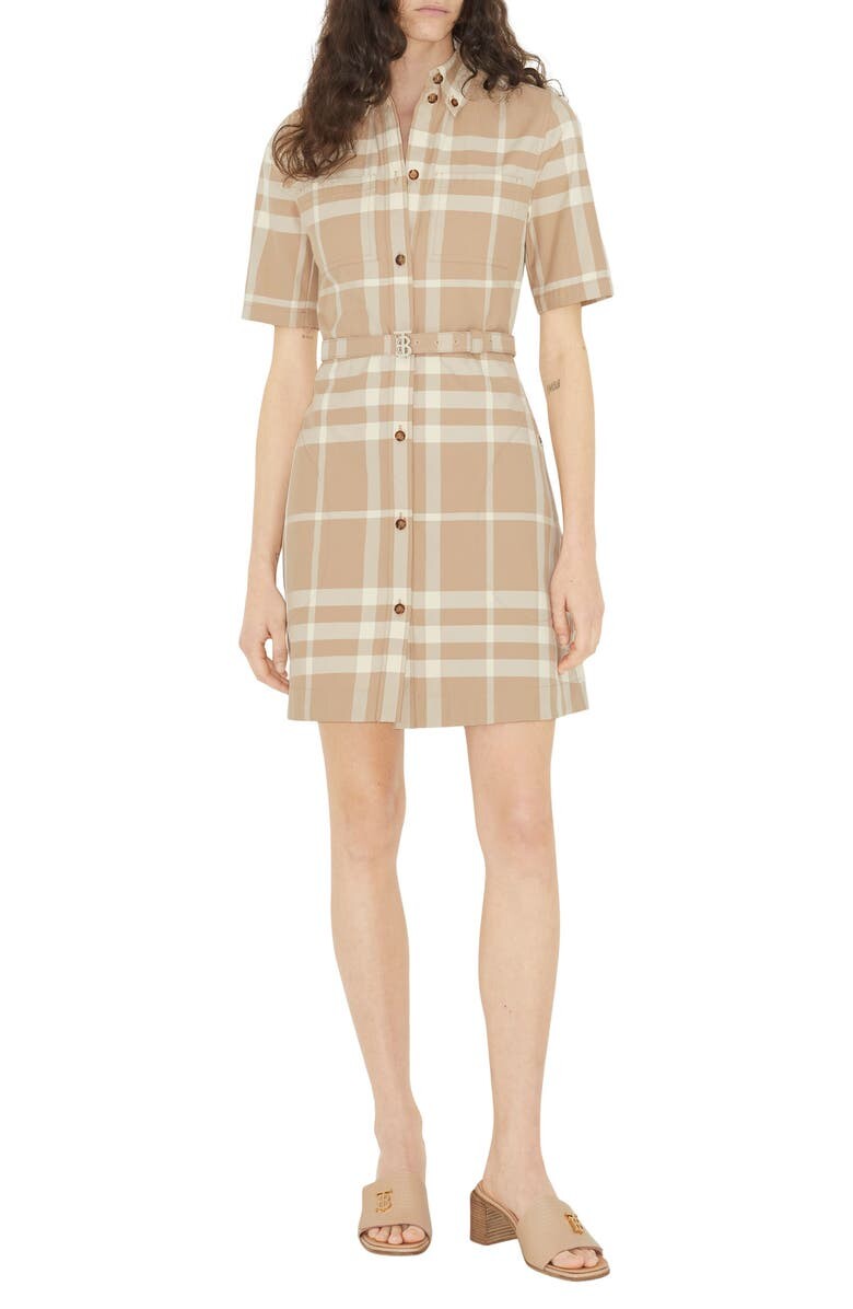 

Хлопковое платье-рубашка в клетку Laurinha с поясом BURBERRY