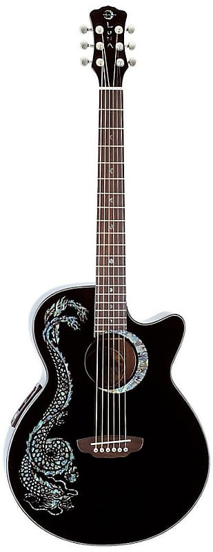цена Акустическая гитара Luna Fauna Series Abalone Dragon Cutaway Acoustic-Electric Guitar - Black