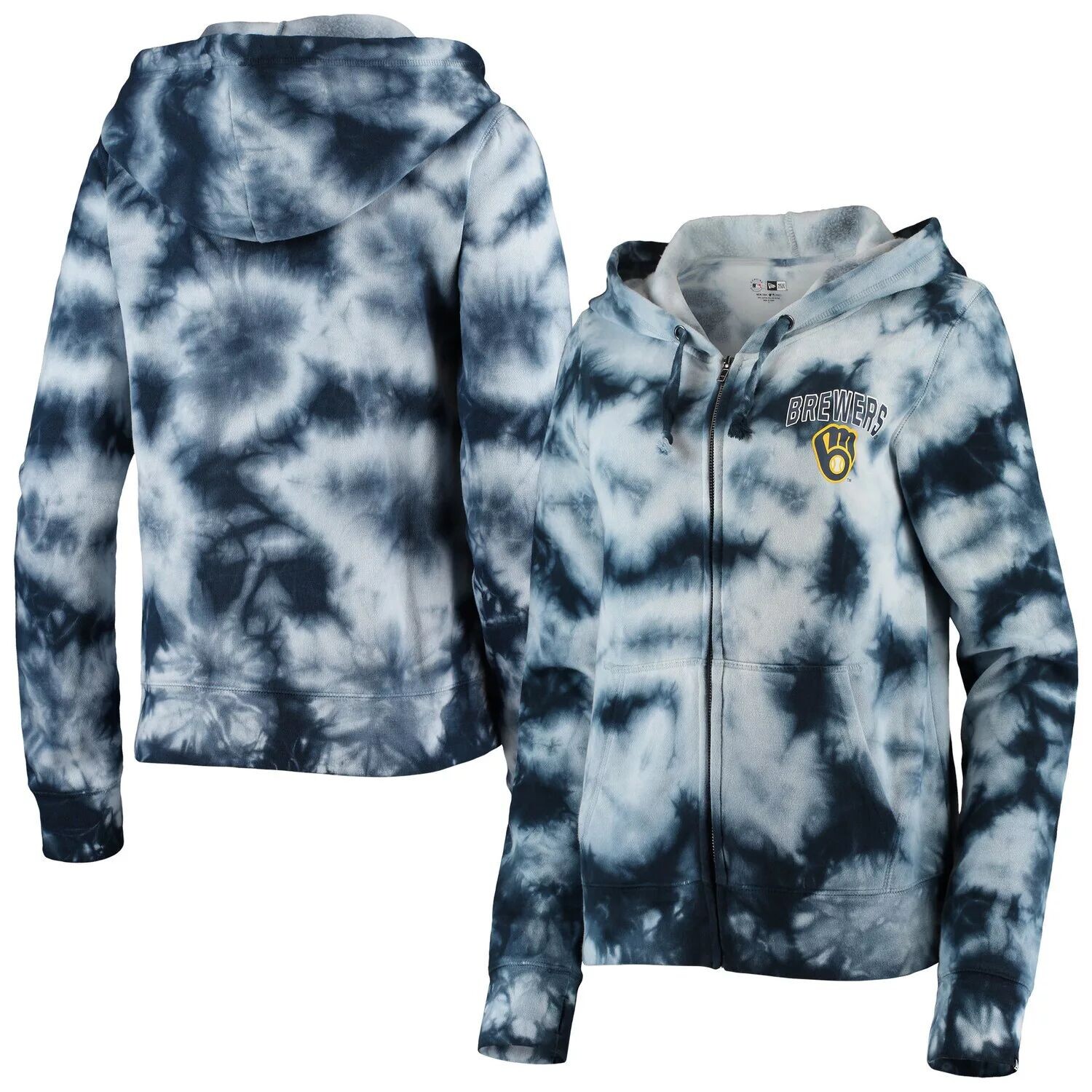 

Женская флисовая толстовка с молнией во всю длину New Era Milwaukee Brewers Tie-Dye New Era