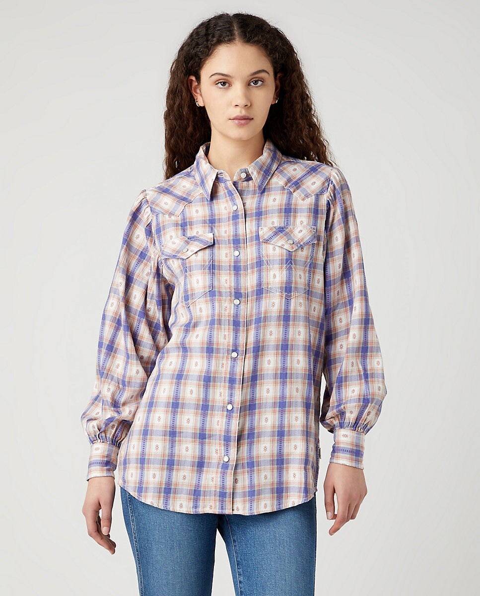 

Женская рубашка с клетчатыми рукавами-фонариками Wrangler, синий