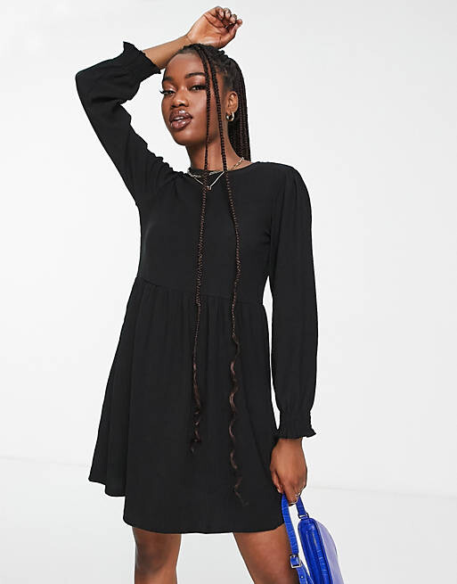 

Черное свободное платье мини из джерси с длинными рукавами New Look, Черный