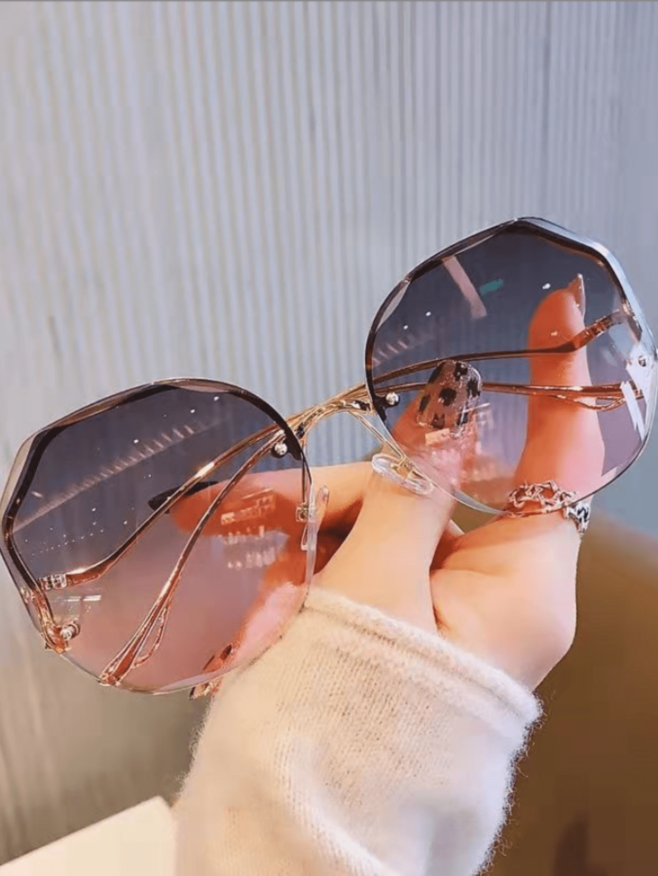Металлические солнцезащитные очки унисекс без оправы с ромбовидной кромкой модные женские сиамские солнцезащитные очки асимметричные солнцезащитные очки оверсайз линзы очки с защитой от уф лучей градиентные очк