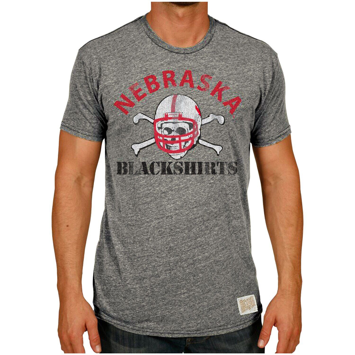 

Мужская оригинальная ретро-брендовая футболка Heather Grey Nebraska Huskers, винтажная черная футболка Tri-Blend, Черный