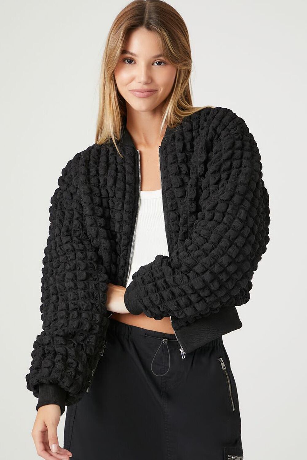 

Вязаный бомбер с попкорном Forever 21, черный