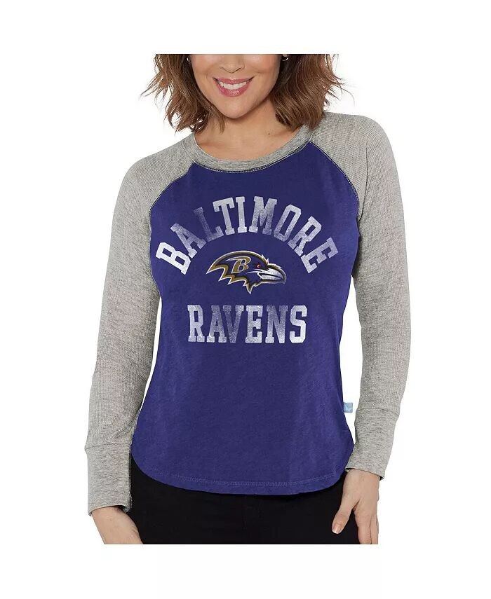 

Женская фиолетово-серая рваная футболка Baltimore Ravens вафельной вязки с длинным рукавом реглан G-Iii 4Her By Carl Banks, фиолетовый