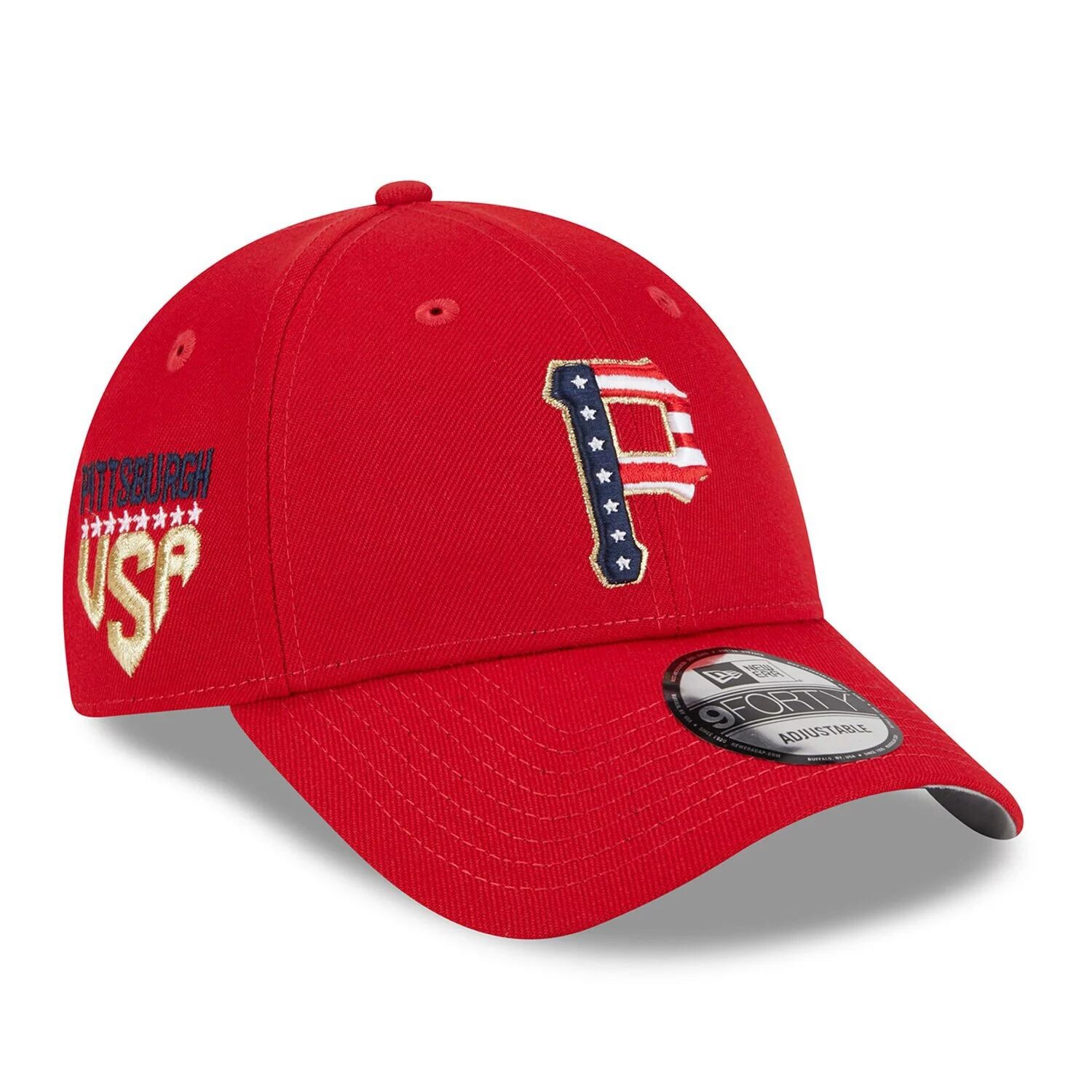 

Мужская регулируемая кепка New Era Red Pittsburgh Pirates 2023 Четвертое июля 9FORTY