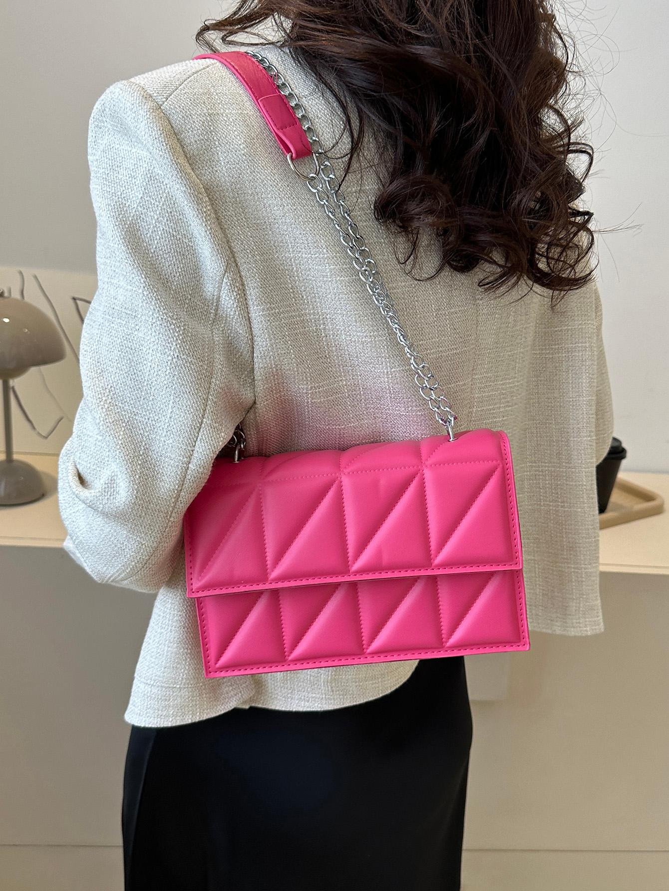 Легкая деловая повседневная минималистичная стеганая сумка с цепочкой и квадратной цепочкой для девочек-подростков, ярко-розовый