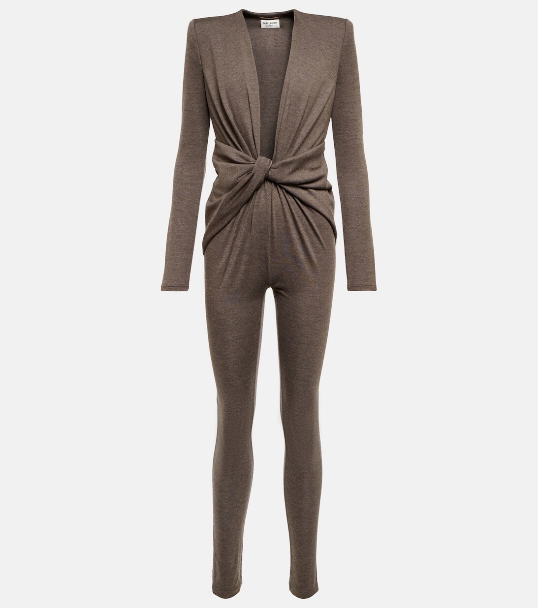 

Комбинезон из шерстяного джерси с запахом SAINT LAURENT, коричневый