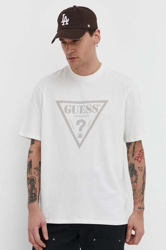 Хлопковая футболка Guess Originals, бежевый