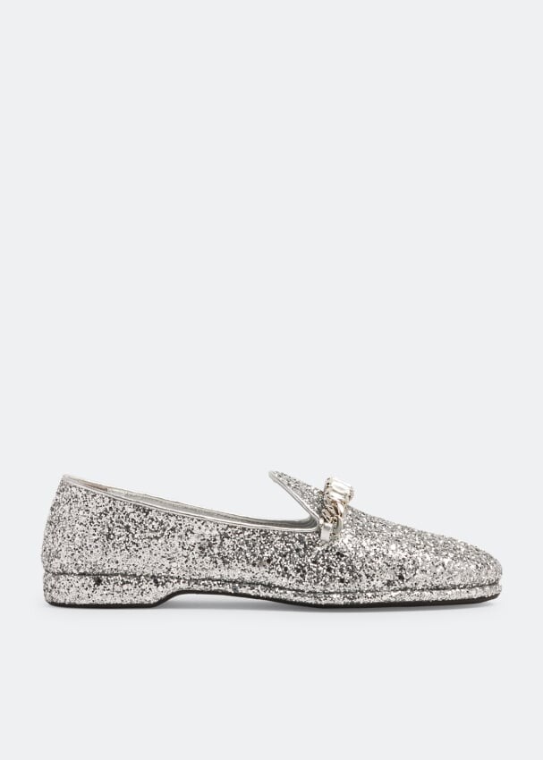 

Лоферы Miu Miu Glitter, серебряный