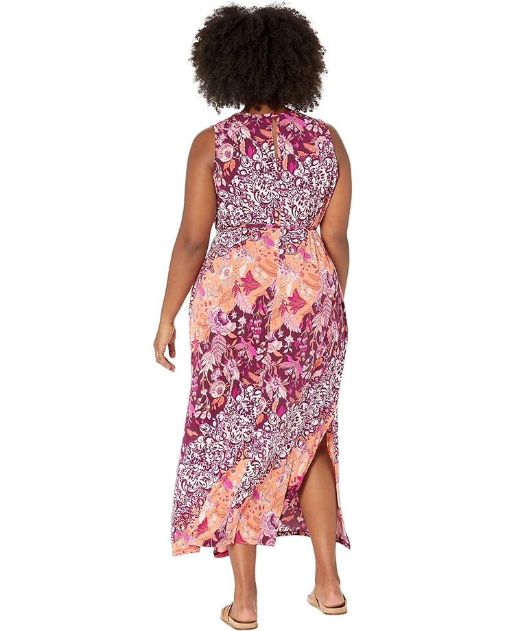 цена Платье London Times Plus Size Halter Maxi Dress with Tie Waist/Side Slit, цвет Berry Multi