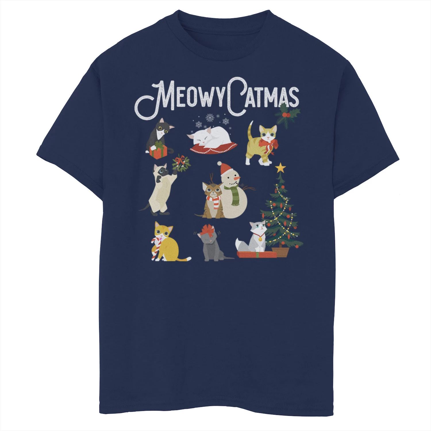 Симпатичная праздничная футболка с рисунком «Рождественские котята» для мальчиков 8–20 лет Meowy Catmas Licensed Character