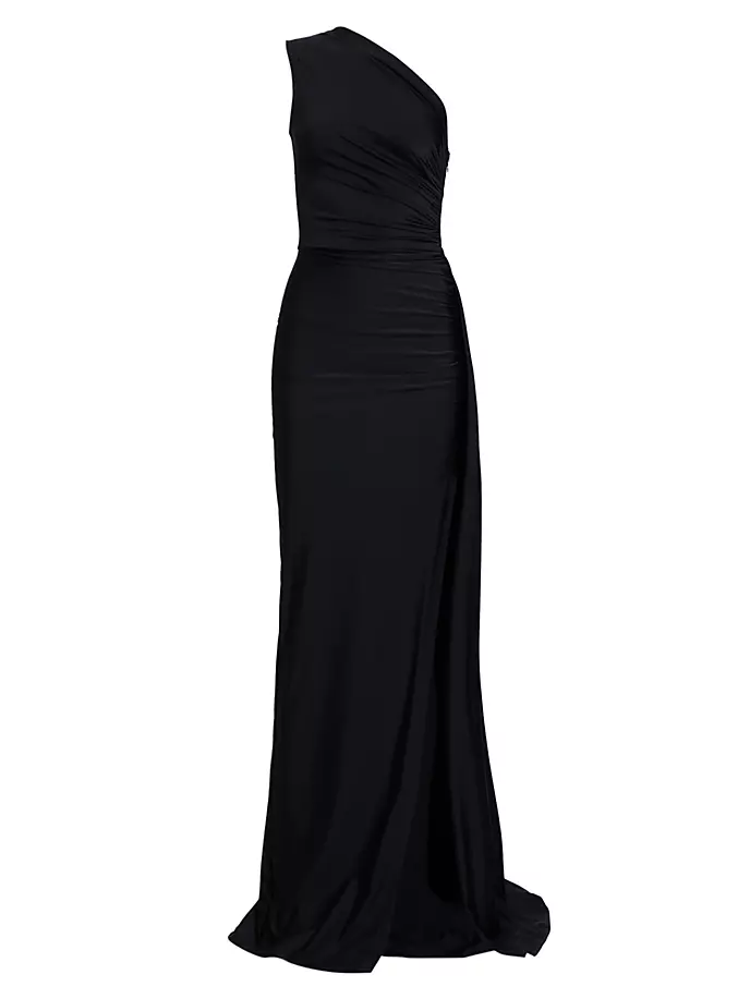 цена Платье из джерси с асимметричными складками и черным жемчугом Michael Costello Collection, черный