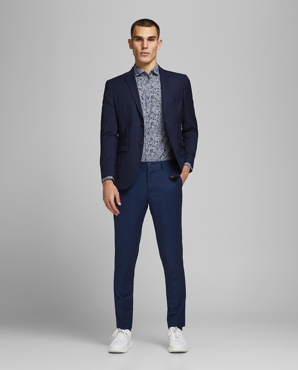 цена Узкие мужские классические брюки темно-синего цвета Jack & Jones, темно-синий