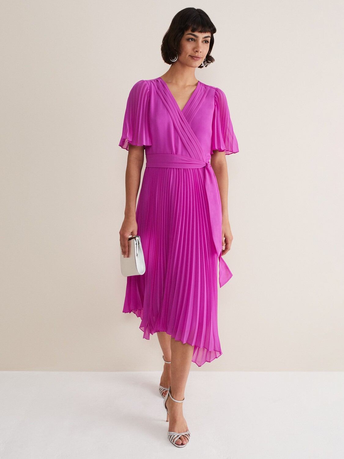 

Плиссированное платье миди Phase Eight Kendall, цвет фуксия, Розовый