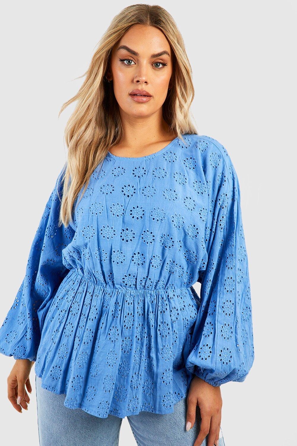 

Топ с длинными рукавами plus Boohoo, синий