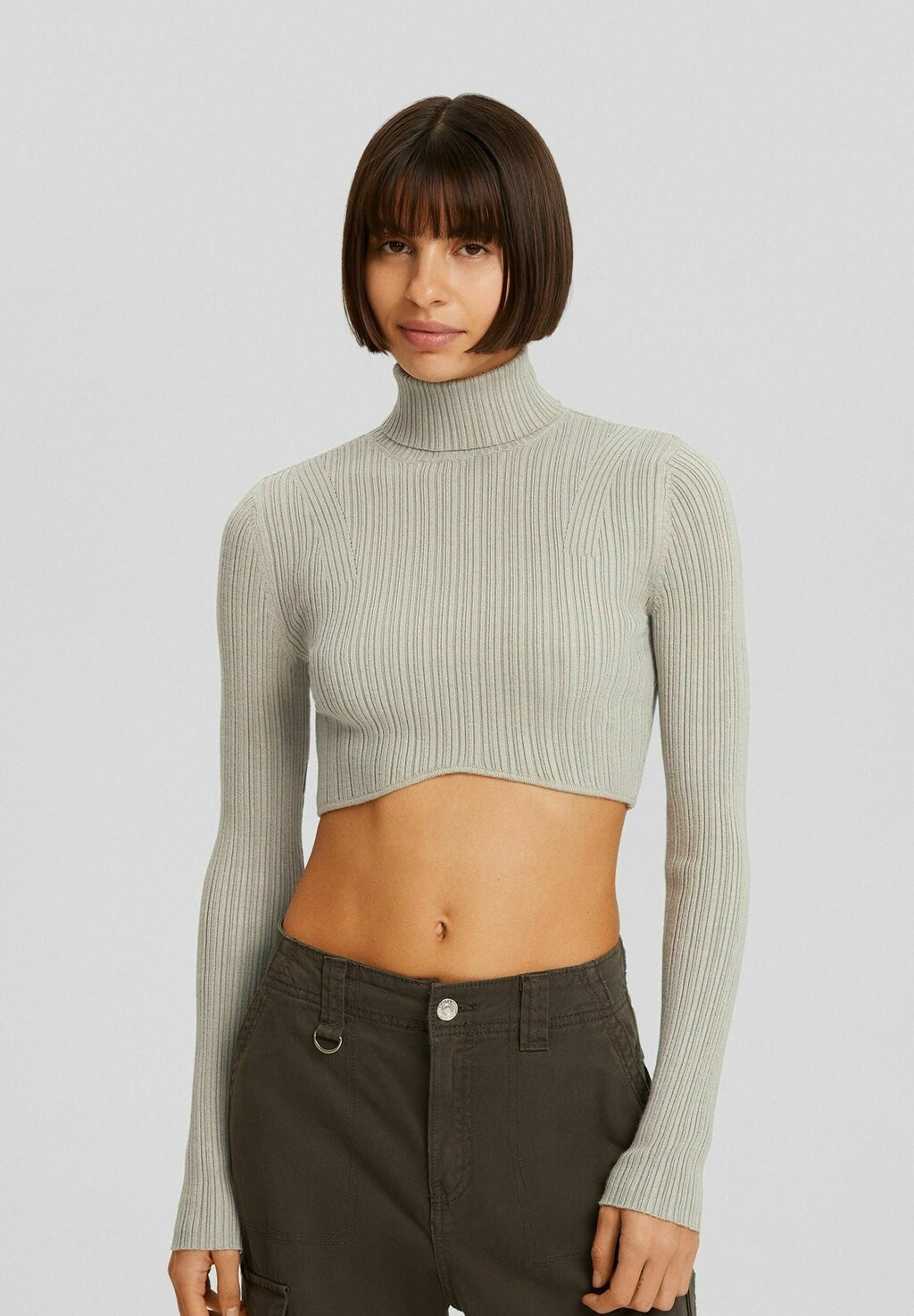 

Свитер High Nec Cropped Bershka, хаки