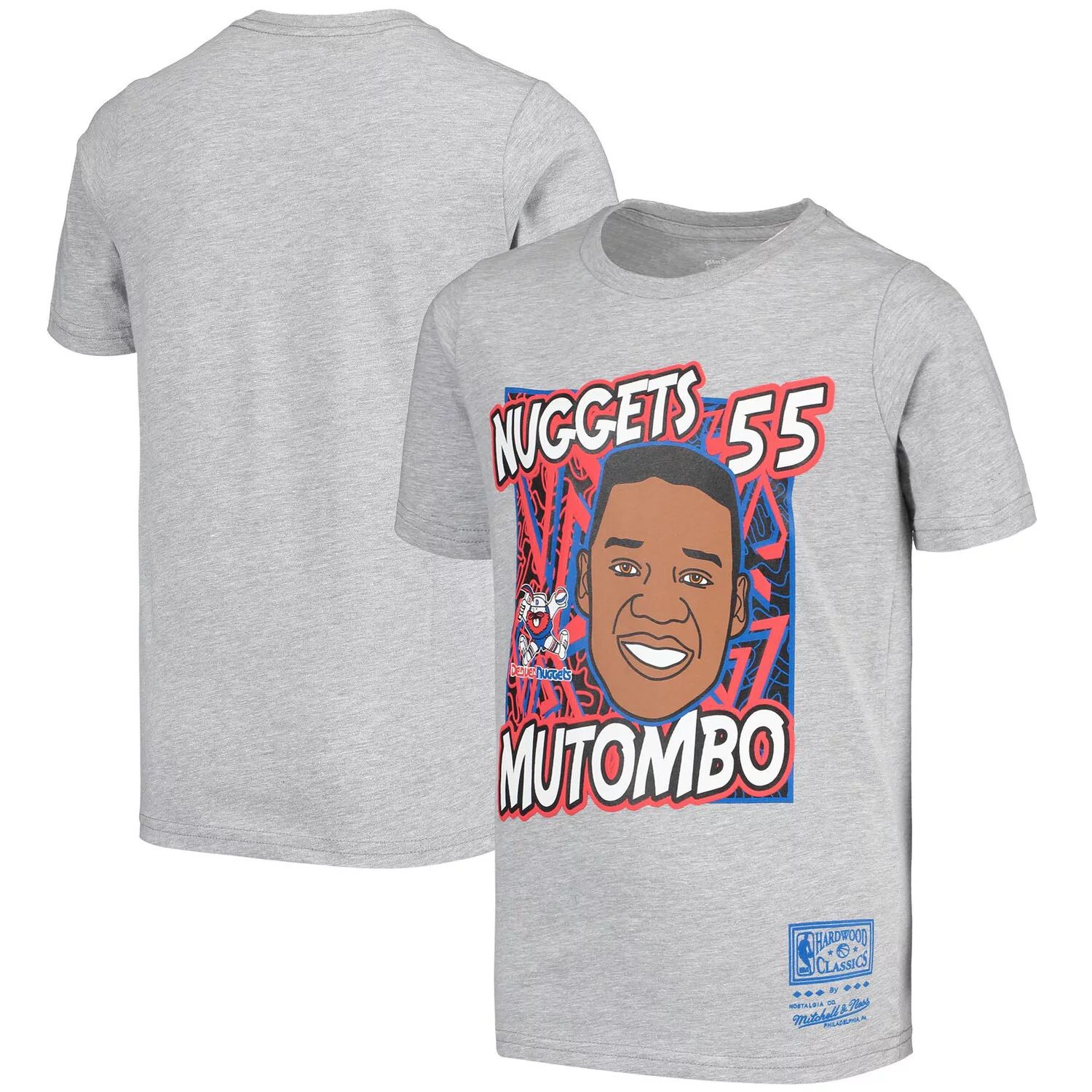 Молодежная футболка Mitchell & Ness Dikembe Mutombo Grey Denver Nuggets Hardwood Classics King of the Court Player Unbranded