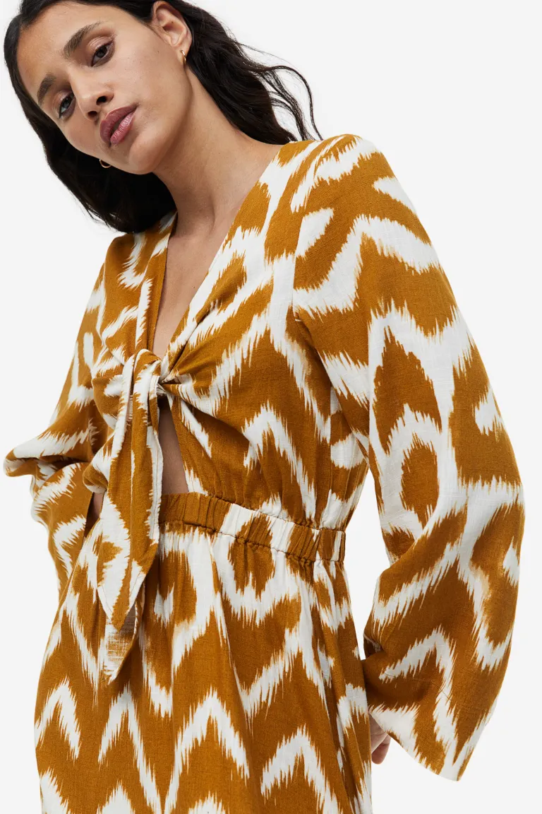 

Платье из смесового льна с узлом H&M, оранжевый