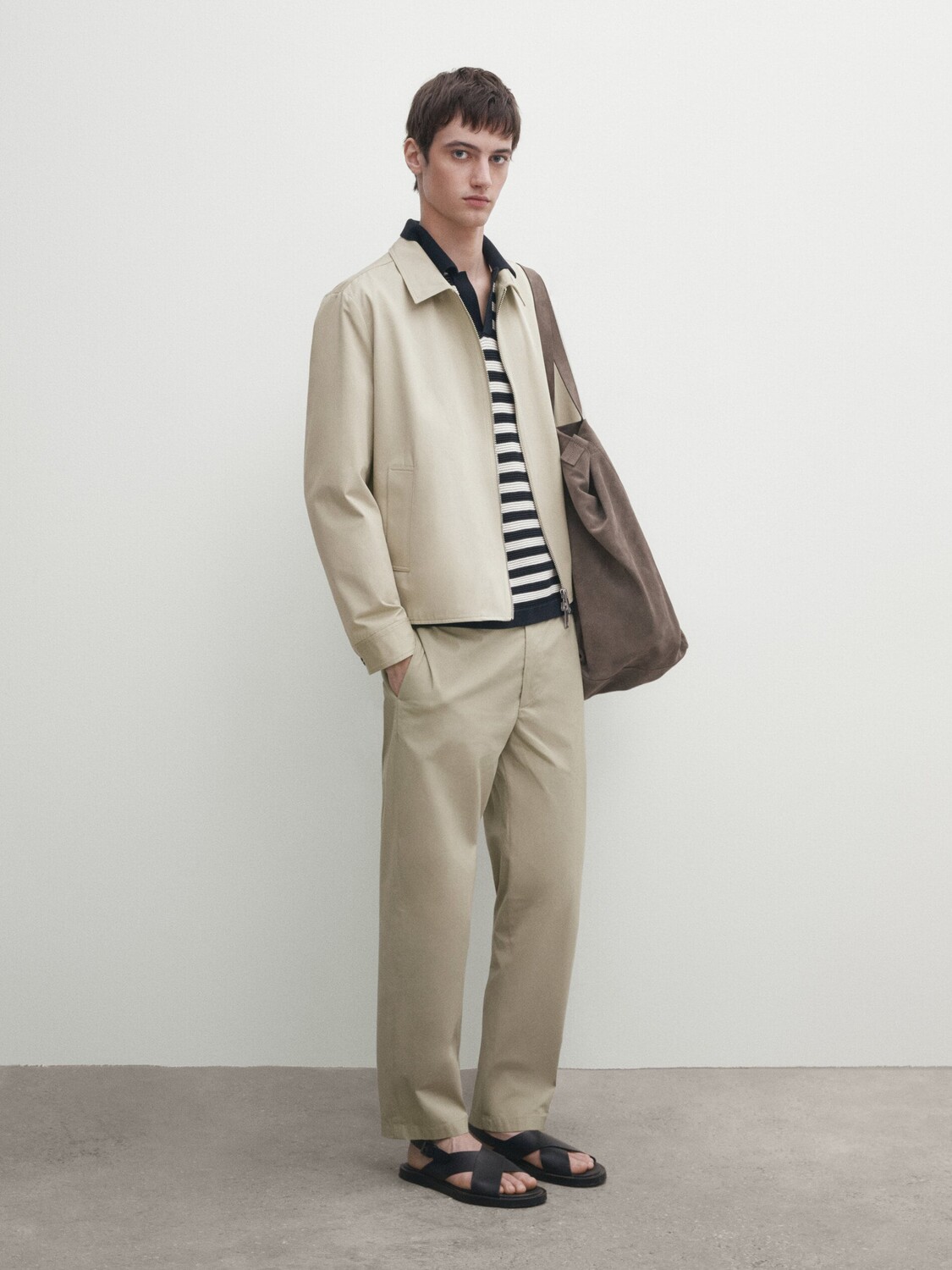

Полосатый свитер-поло с короткими рукавами Massimo Dutti, синий