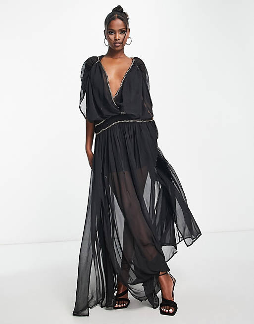 

Черное платье макси с цепочкой ASOS DESIGN