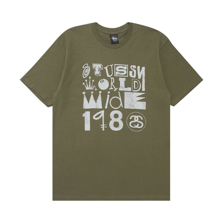 

Футболка Stussy World Wide 1980 Multifont 'Olive', зеленый