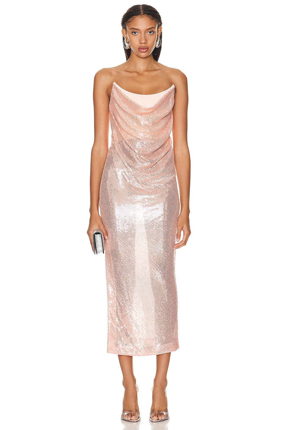 

Платье Alex Perry Sequin Layered Strapless Drape, цвет Peach