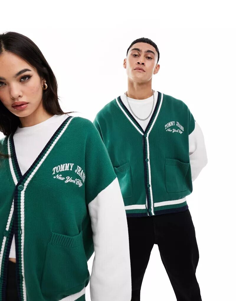 

Зеленый университетский кардиган свободного кроя в стиле колор-блок Tommy Jeans
