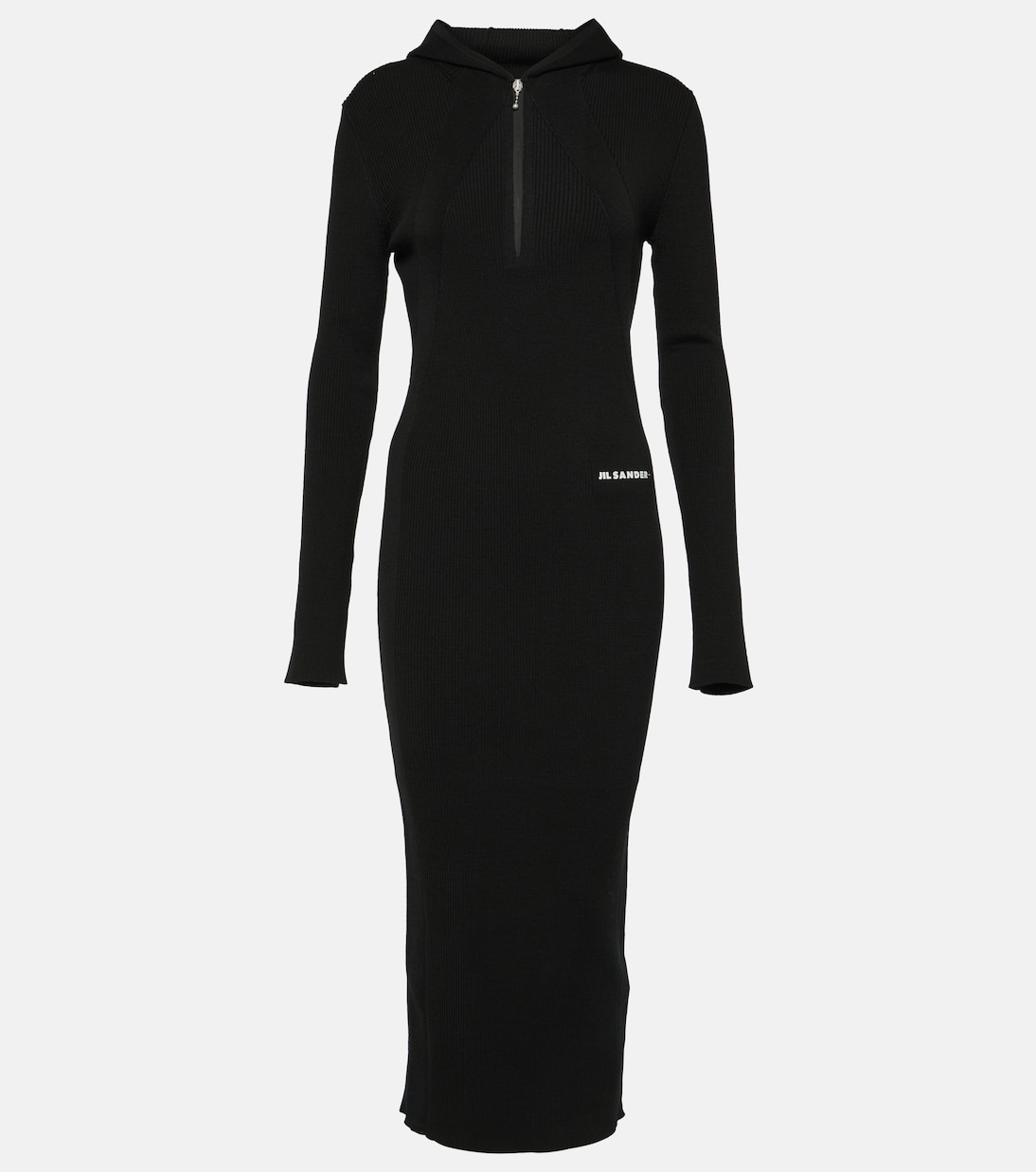 Платье миди из смесовой шерсти Jil Sander, черный