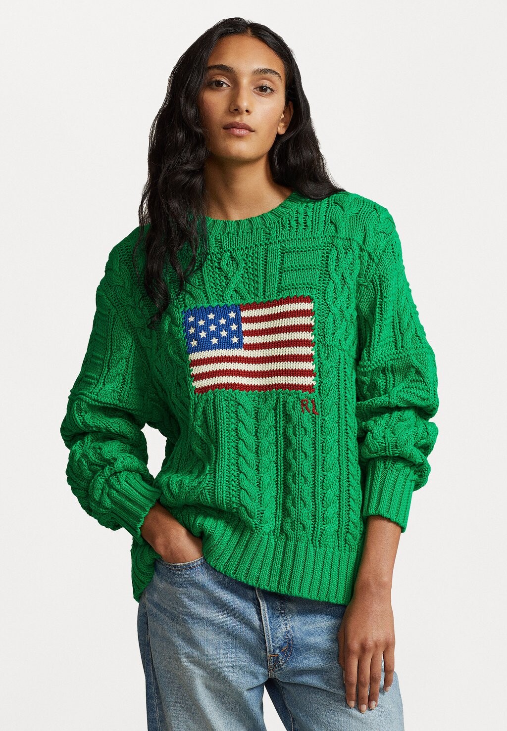 

Свитер Aran Long Sleeve Polo Ralph Lauren, цвет stem green