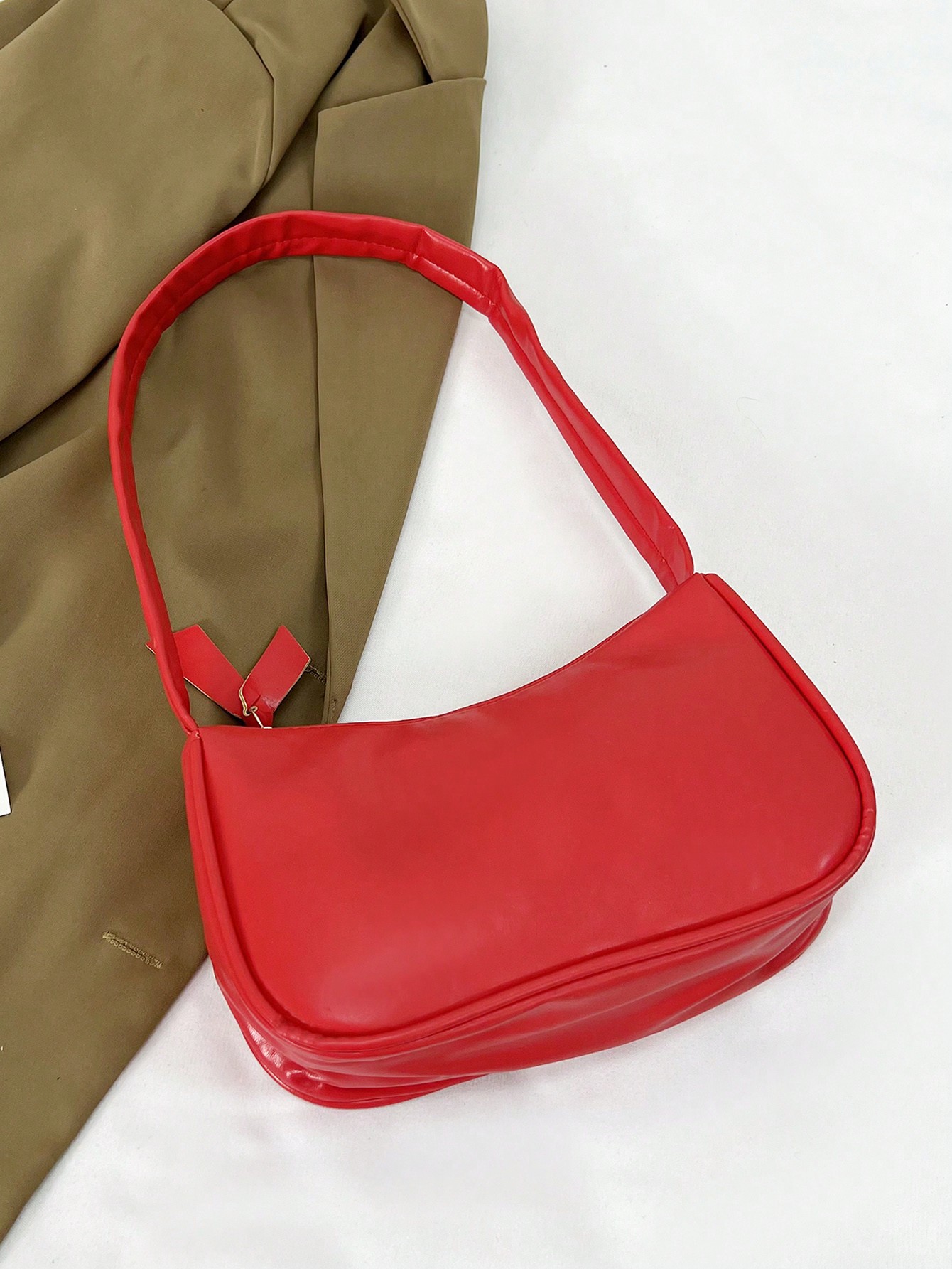 Однотонная сумка через плечо, красный сумка багет кожаная женская lmr 2035 8j