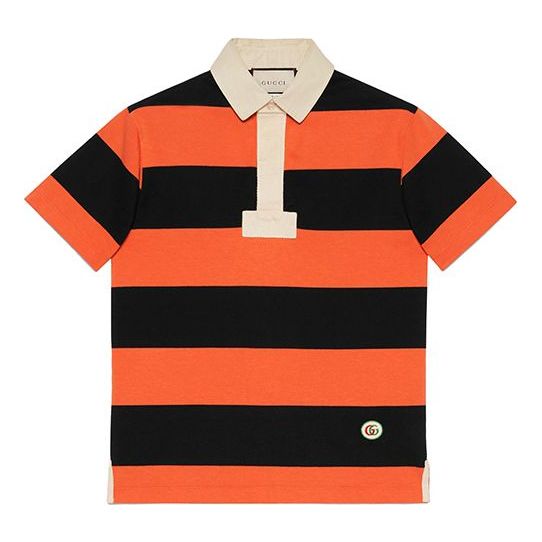 Футболка GUCCI SS21 Striped Cotton Polo With Patch 'Orange Black', оранжевый