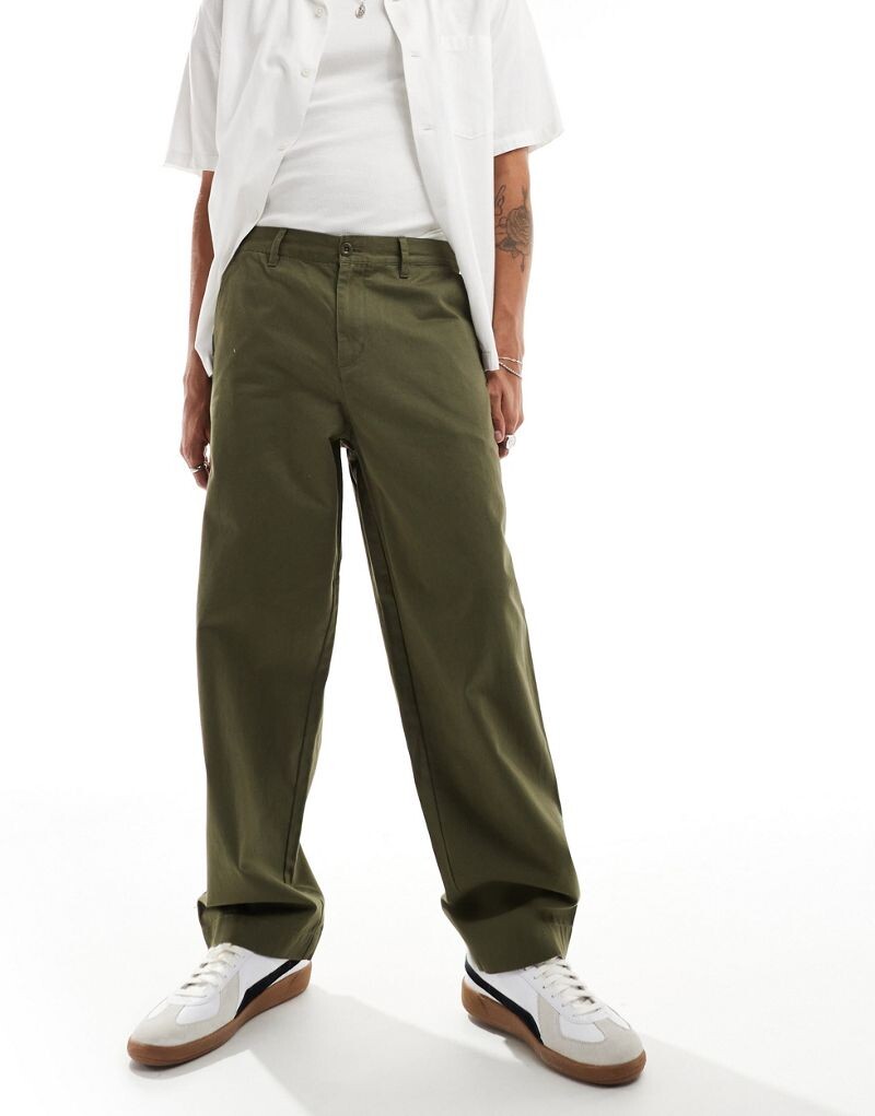 Зеленые брюки прямого кроя из твила Fred Perry