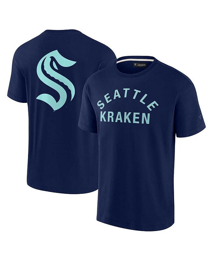 

Мужская и женская супермягкая футболка с короткими рукавами Deep Sea Blue Seattle Kraken Fanatics Signature, синий